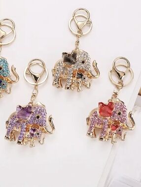 Personalized Elephant Rhinestone Bag Charm & Keychain 🩷🐘 💜— “Cherished Love”